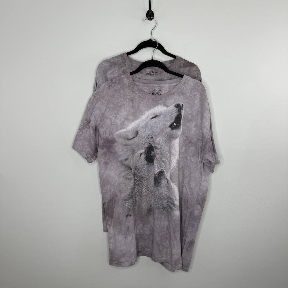 The Mountain Howling White Wolves Gray Tie Dye T-Shirt Sz XXL 2XL Wolf‎ Pups EUC